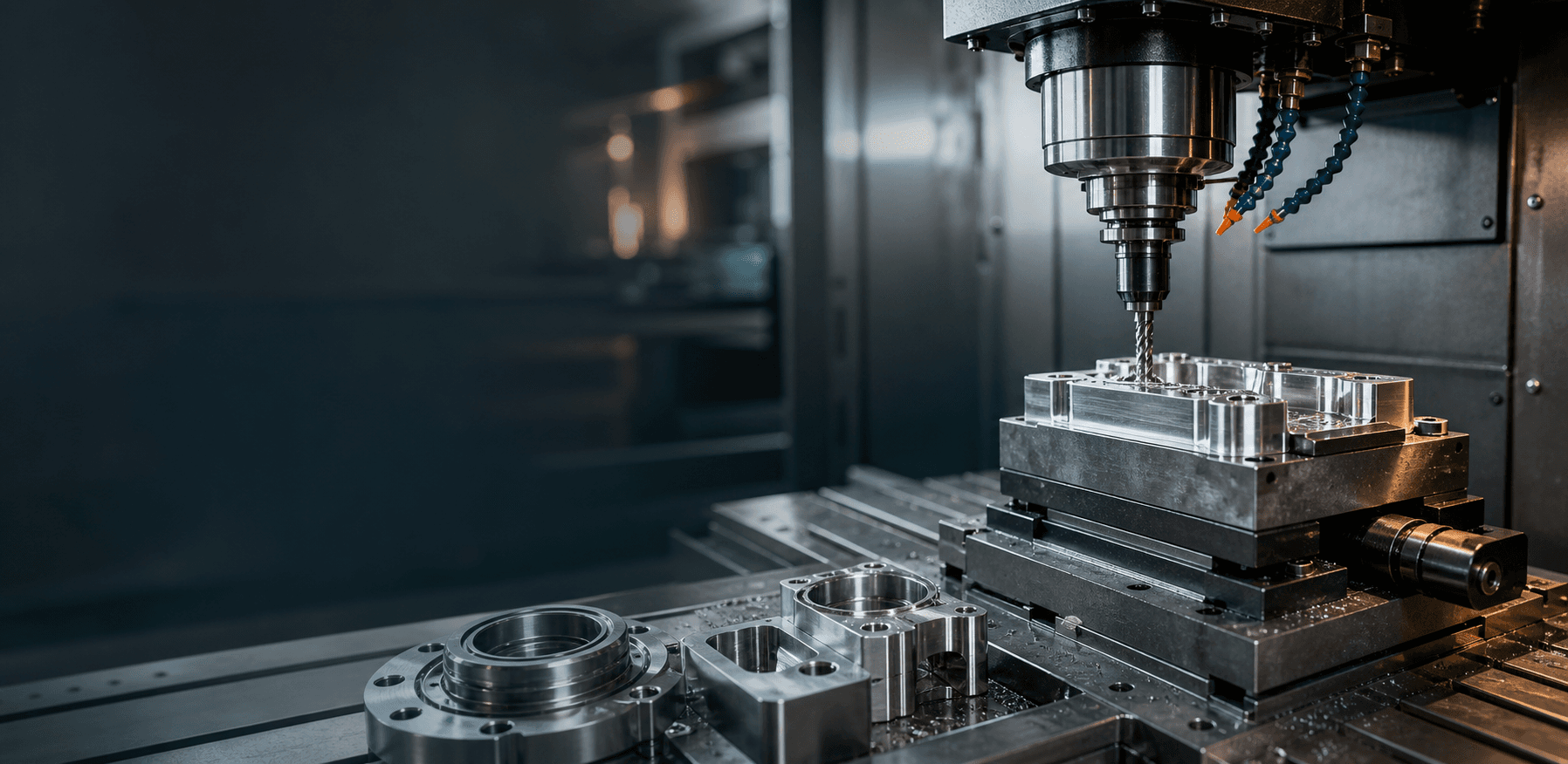 Maszyna CNC podczas obróbki metalowego detalu